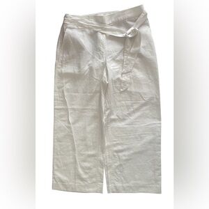 LOFT  Soft White Belted Cropped Belted Pants Linen & Cotton Medium